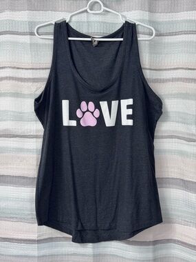 Insight Charcoal Gray Tank Top with Pink Paw "LOVE" Graphic 1 plus